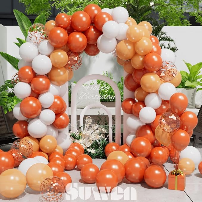 SUWEN 60PCS Orange Confetti Balloons Set Latex Helium Chrome Burnt Orange Balloon for Birthday Graduation Halloween Party Decorations
