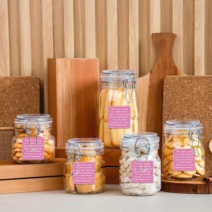 800pcs Cottage Food Law Labels 1.5x1.5 Inch Square Homemade Thermal Printed Adhesive Sticker Inspection Statement Ingredient Label Stickers for Home Kitchen Bakery Homemade Food Packaging - Pink