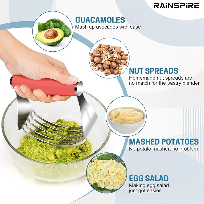 Rainspire XL Pastry Cutter For Baking, Heavy Duty Pastry Blender Stainless Steel, Thick Sharp Blades Dough Blender, Dough Cutter Butter Cutter Pastry for Easy Mixing, Dishwasher Safe, Coral
