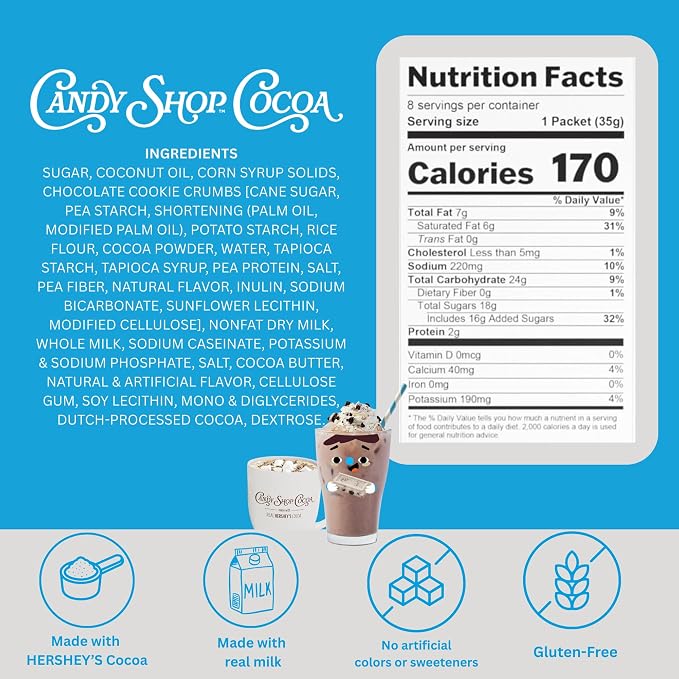 Candy Shop Cocoa HERSHEY'S COOKIES 'N' CREME Cocoa Mix Hot Chocolate Make Hot or Iced Cocoa Made With Real Milk Gluten Free 1.25 oz Packet (8 count)
