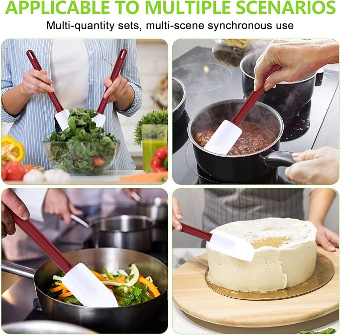 Dandat 9 Pcs Silicone Rubber Spatula, Commercial Spatula 500 Fahrenheit Heat Resistant, Non Stick Heavy Duty Scraper for Kitchen Cook Mix Fry Spread Bake, Dishwasher Safe(Deep Red and White,10 Inch)