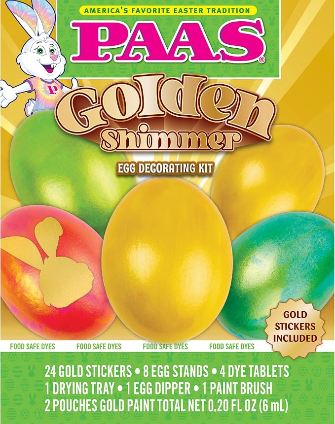 PAAS Golden Shimmer Easter Egg Decorating Kit – Gold Egg Decorating Kit with Paint & Stickers