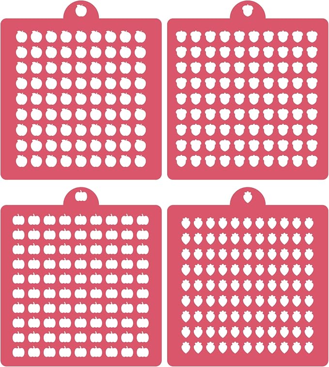 4 Pack Reusable Royal Icing Sprinkle Stencils Gem Glitter Stencils Bakery Stencil Template Set for Cookie Cake and Cupcake,Crafts DIY Tumblers Reusable Glitter & Gem Template Set (Fruit)