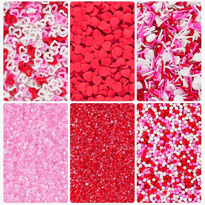 Valentines Sprinkles Mix - 6.35 oz with Pink Red and White Hearts Jimmies, Nonpareils & Sanding Sugar Sprinkles for Cake Decorations, Baking, Cookie, Cupcake Topper Decorating