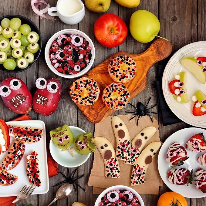 Morofme 3.5 oz Halloween Candy Eyeballs Sprinkles Edible Eyes Sprinkles Edible Eyeball Cake for Decorating Red Black Jimmies Mix Sprinkle Halloween Eyeball Candy for Cupcake Cookie Dessert Baking