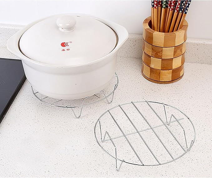2 Pcs Steaming Rack, 7.8 Inch Round Shape Stainless Steel Steamer for Roasting Cooking, Cooling and Steaming in Kitchen and Outdoors (silver, 7.8 Inch)