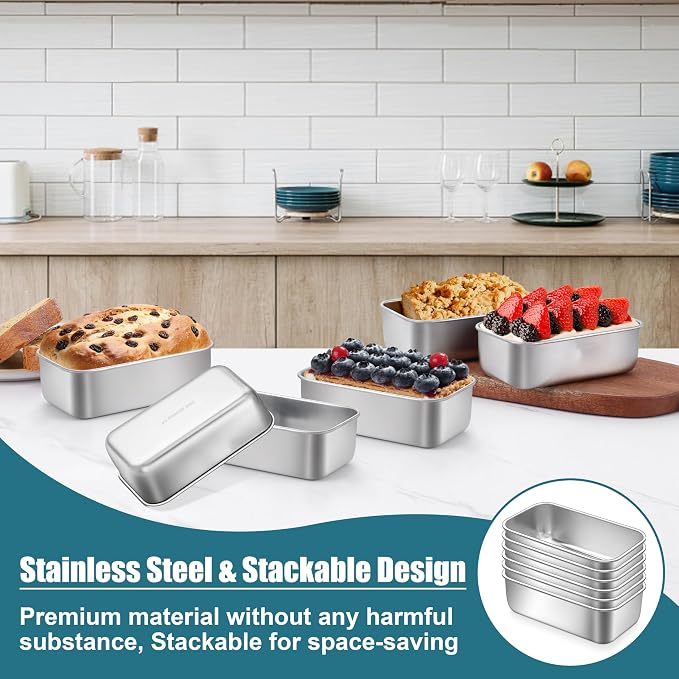 P&P CHEF Stainless Steel Mini Bread Loaf Pans, 6 PCS, Lasting & Rust-free | 6.3 x 3.5 Inch, Small Size for Air Fryer & Oven, Ideal for Bread, Meatloaf, Cake and Brownies, Food Grade, Dishwasher Safe