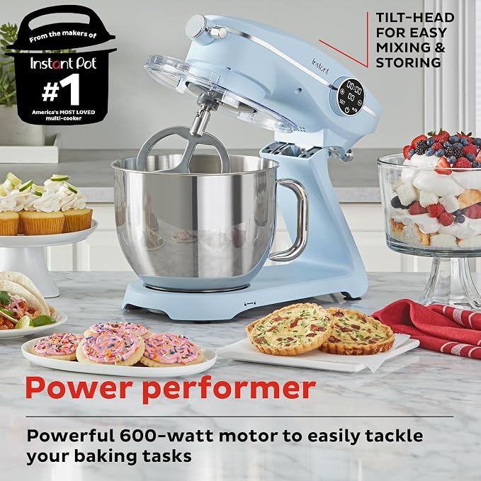 Instant Pot Stand Mixer Pro,600W 10-Speed Electric Mixer with Digital Interface,7.4-Qt Stainless Steel Bowl,From the Makers of Instant Pot,Dishwasher Safe Whisk,Dough Hook and Mixing Paddle,Blue