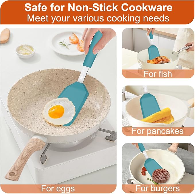 Silicone Spatula, 13 x 3.2 In, 600°F Heat Resistant (Blue) | Flexible Turner, BPA Free, Non Scratch for Non Stick Frying Pan, Kitchen Cooking, Flipping, Dishwasher Safe
