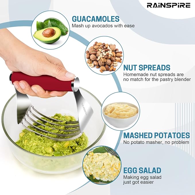 Rainspire XL Pastry Cutter For Baking, Heavy Duty Pastry Blender Stainless Steel, Thick Sharp Blades Dough Blender, Dough Cutter Butter Cutter Pastry for Easy Mixing, Dishwasher Safe, Red