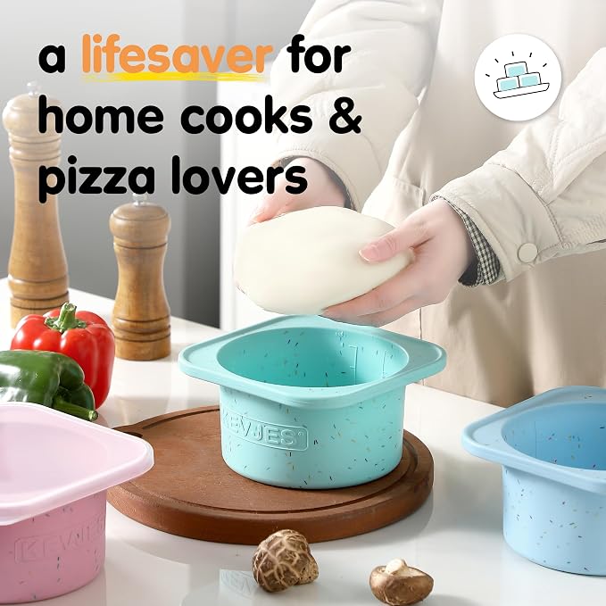 1000ml PLUS Individual Pizza Dough Proofing Containers with Airtight Lids – Food Grade Silicone, Freezer/Dishwasher Safe –Neapolitan Dough Rising & Fermentation – 2 Pack (Bondi Mint)