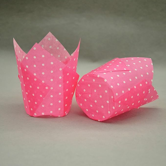 QLSmypkg Large Muffin Greaseproof paper Baking cupcake cups, 2-1/4" x 4" Pink printed with Polka Dot Tulip Baking Cup(Large) (125pcs)
