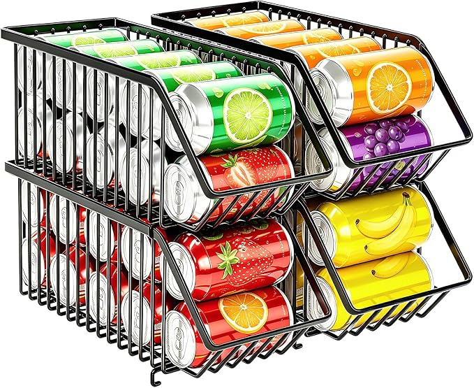 Soda Can Organizer of 4 Pack,Stackable Can Organizer For Pantry, Soda Storage, Soup Soda Can Dispenser, Can Storage Rack for Pet Food Cans