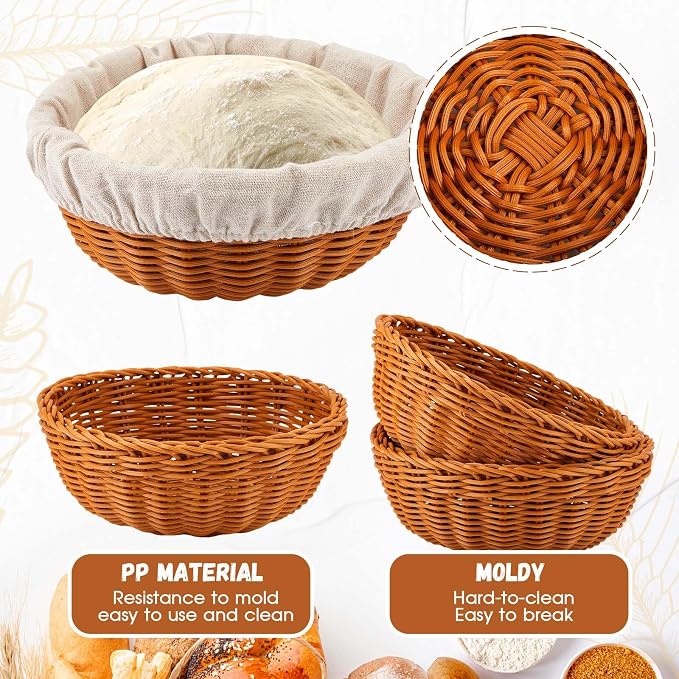 2 Set Bread Proofing Basket 8.66 Inch Sourdough Proofing Basket Round Proofing Bowls for Bread Sourdough Starter Kit Sourdough Bread Baking Supplies with Liner for Home