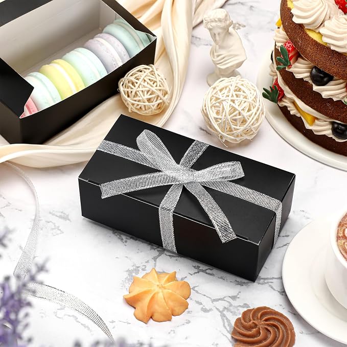 FillTouch 36 Pcs Black Bakery Boxes 5.75 x 2.75 x 1.5 Inch Black Cookie Boxes Pastry Box for Cupcakes, Desserts, Cookies, Candies Donuts Cookie Containers for Party Favor and Gifts