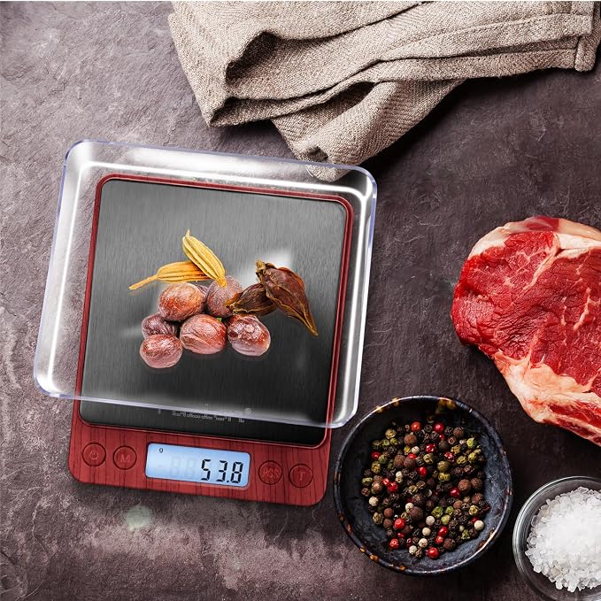 Fuzion Small Gram Scale 3000g, Digital Kitchen Food Scale, Gram and Ounce | Black Titanium Stainless Steel, 0.1g Accuracy, 6 Modes, 2 Trays Included, Tare, Piece Counting, For Food, Coffee, Coins, Herb