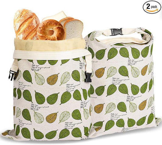 Beeswax Bread Bags for Homemade Sourdough – XL 2 Pack Organic Linen Cotton Reusable Bread Storage Bags with Airtight Zipper Lock, Keep Crusty Artisan Bread Fresh 48+ Hours,Zero Waste Kitchen Essential