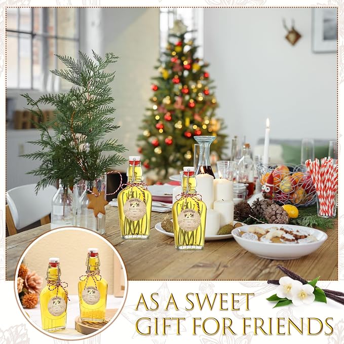 Uiifan 2 Pack 8 oz Vanilla Extract Bottles with Swing Top Flask Whiskey Pocket Glass Flask for Homemade Vanilla Extract Lemon Kombucha Water Apply Christmas Wedding Gift
