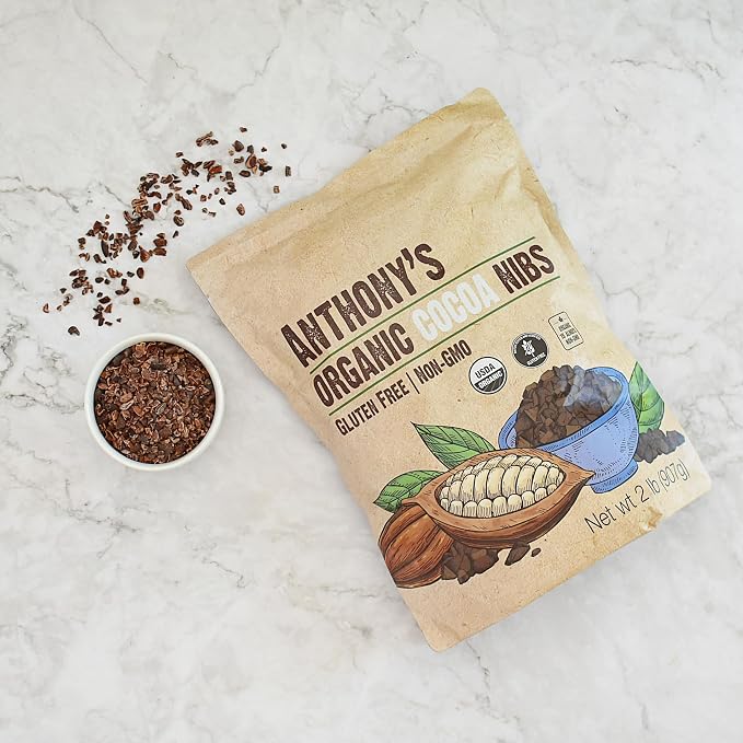 Anthony's Organic Cacao Cocoa Nibs, 2 lb, Criollo Beans, Gluten Free, Non-GMO, Unsweetened
