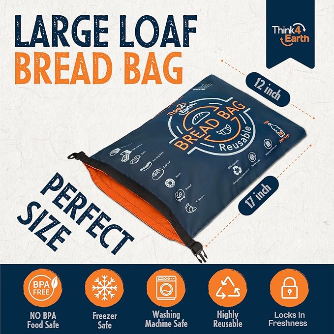 THINK4EARTH® Premium Blue Reusable Bread Bags for Homemade Bread – Durable & Washable(2 Pack)