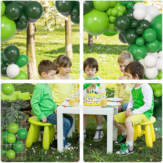 Archloon 156pcs Green Balloons Arch Garland Kit, Different Sizes 18 12 10 5inch Dark Emerald Light Lime Green Latex Confetti Balloon for Safari Jungle Baby Shower Birthday Graduation Party Decorations