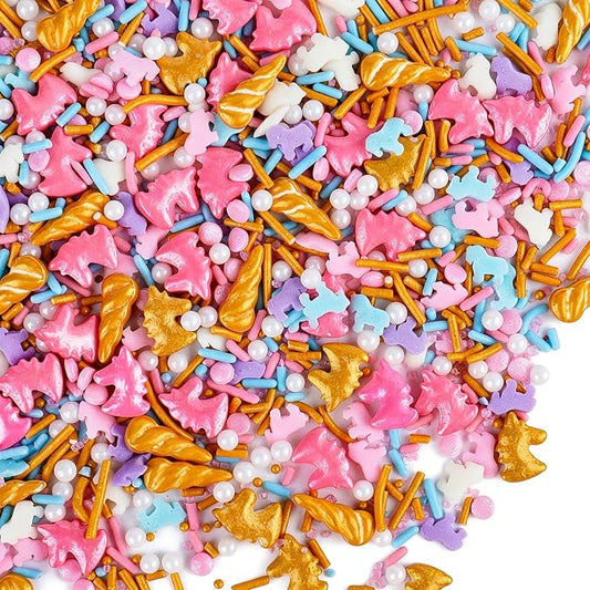 Unicorn Sprinkles for Cake Decorating – Edible Gold Unicorn Horn, Pastel Confetti & Jimmies Sprinkles Mix for Cupcakes, Ice Cream & Birthday Dessert Toppers