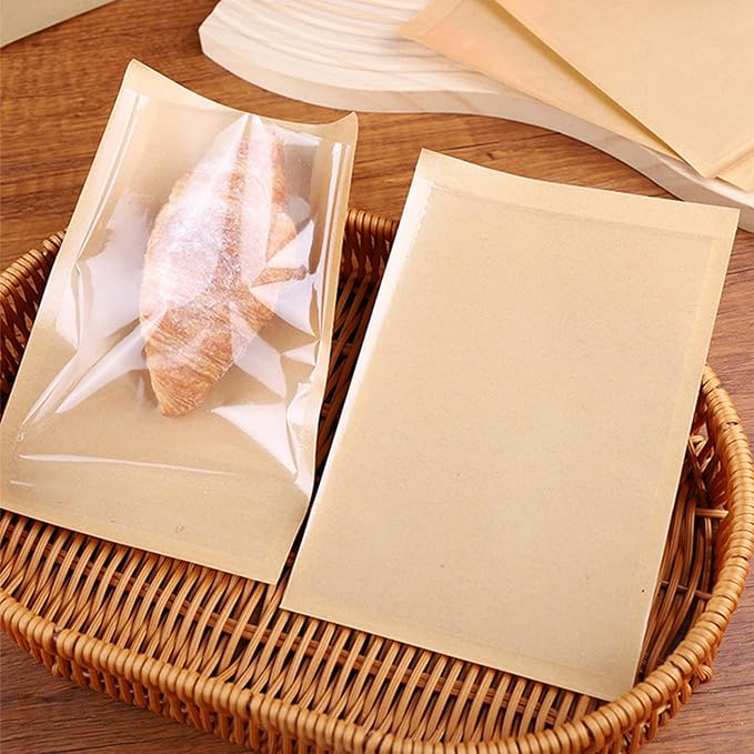 100 PCS Cookie Bags with Thank You Stickers, 5.1x7.5 Inch Paper Bakery Bags with Window for Gift Giving Treats Snacks Baked Goods Packaging (100, 5.1 x 7.5 inch)