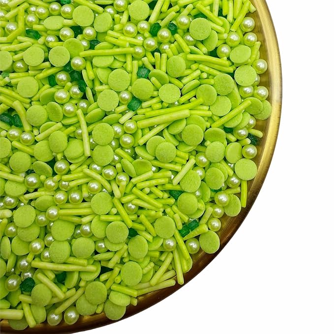 CandiJumpin Bright Green Pearl Sprinkles, Edible Pearls and Jimmies Mix Green Sprinkles Crunchy Jimmies Edible Pearls for Cake Decorating Pearl Decoration for Baking Baby Shower St Patricks Day Birthday Wedding Christmas Supplies 3 OZ