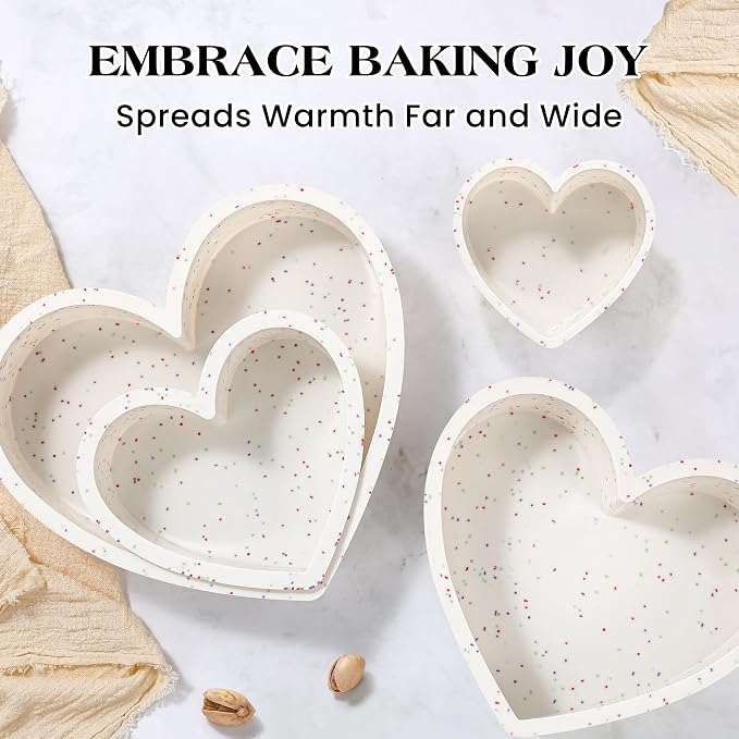 4 Inch Mini Heart Shaped Cake Pans Nonstick Silicone Heart Cake Molds for Baking Set of 2 (Cream)