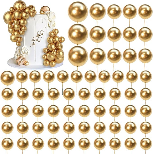 66 PCS Ball Cake Picks Gold 4 Sizes for DIY Baking Decoration Cupcake Toppers and Wedding Anniversary Birthday