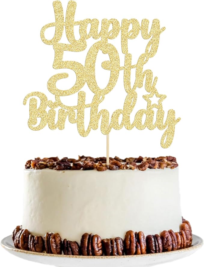 Gyufise 1Pc Happy 50th Birthday Cake Topper Glitter 50 & Fabulous Cheers to 50 Years Old 50th Birthday Cake Pick for Celebrating 50th Birthday Anniversary Party Cake Decorations Gold