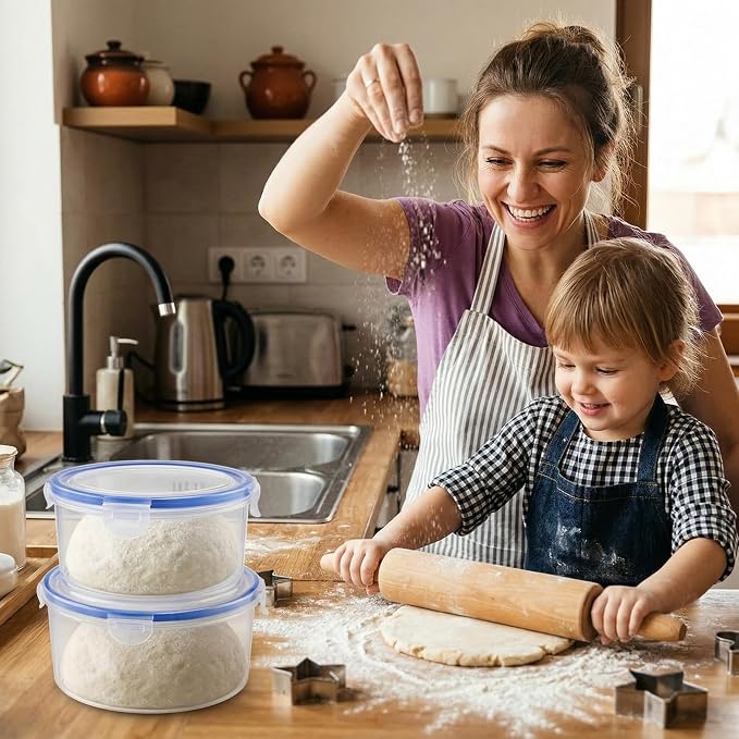 2Pack Dough Proofing Box,Stackable Sourdough Pizza Proofing Container with Airtight Lid,Large Capacity Bread Proofing,Round Dough Proofing Bucket for Family Size Dough Box(Clear)