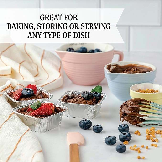 PLASTICPRO Disposable 3'' X 3 X 2'' Inch Square Aluminum Tin Foil Baking Pans Bakeware - Cookware Perfect for Baking Cakes,Brownies,Bread, Meatloaf, Lasagna, Pack of 50
