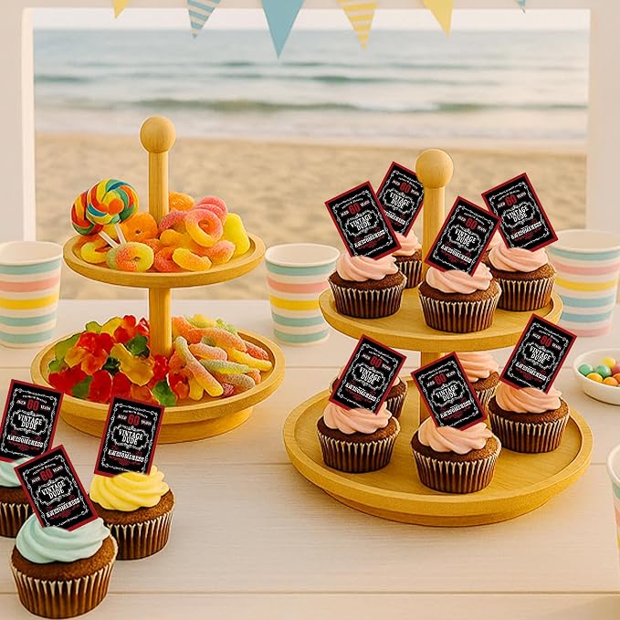 40Pcs Edible Rectangle Aged to 60 Years Card Cupcake Toppers Edible Black Red 60 Vintage Dude Awesomeness Cupcake Picks Drink Toppers for 60th Vintage Birthday Anniversary Party Decorations