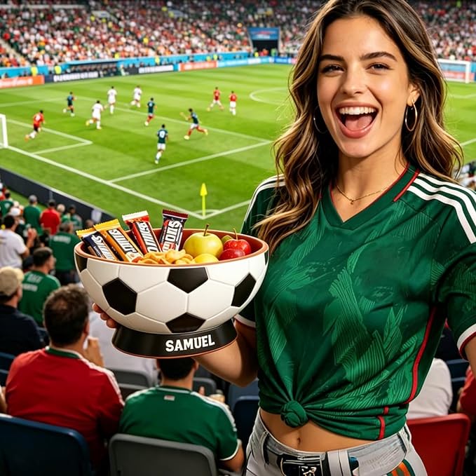 Mostop Personalised Soccer Ball Snack Bowl, Custom Name Match Day Gift for Soccer Fans, Soccer Treat Bowl, Fun Soccer Gift, 2026 World Cup