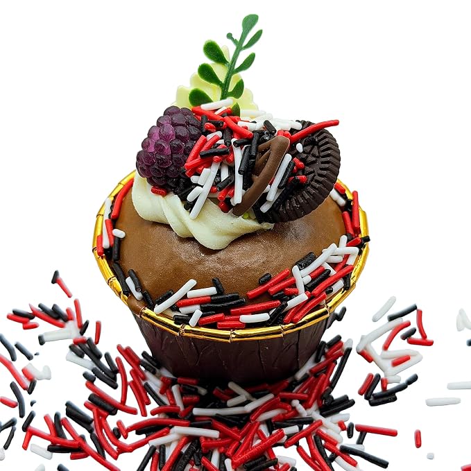 SE Si&Moos Red Black and White Jimmies Sprinkles Black and Red Halloween Sprinkles for Cake Decorating Edible Crunchy Jimmies for Topping Ice Cream, Cookies, Cakes, Cupcakes, Dessert Decorating 3 OZ