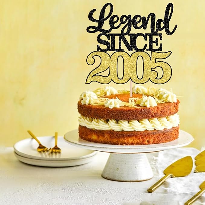 1 PCS Legend Since 2005 Cake Topper Black Gold Glitter Twenty One Happy 21st Birthday Cake Pick Hello 21 Cheers to 21 Years Cake Decoration for 21st Birthday Anniversary Party Decorations Supplies