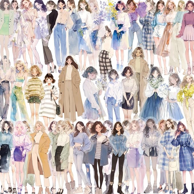 Fashion Girl Stickers for Girls and Woman, 50PCS PET Transparent Waterproof Stickers Pack for Water Bottles,Laptop,Scrapbook, Trend Themed Party Decorations