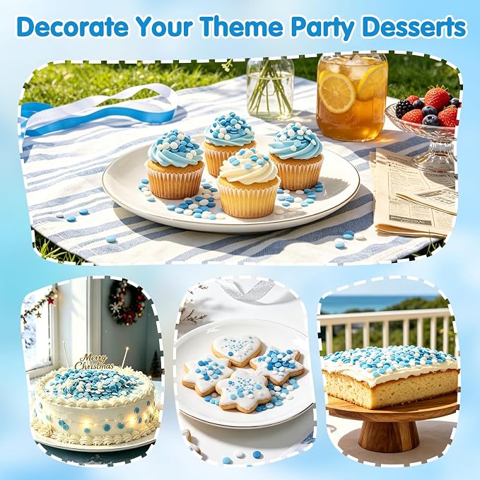 Edible Blue White Confetti Sprinkles,Round Sprinkle for Cake Decorating,Themed Edible Sugar Confettis,Princess Sugar Sprinkle Circular Candy for Baking,Cupcake Cookie Donut Desserts Decorations,Perfect for Baby Shower,Winter Frozen Baking Party Dessert...