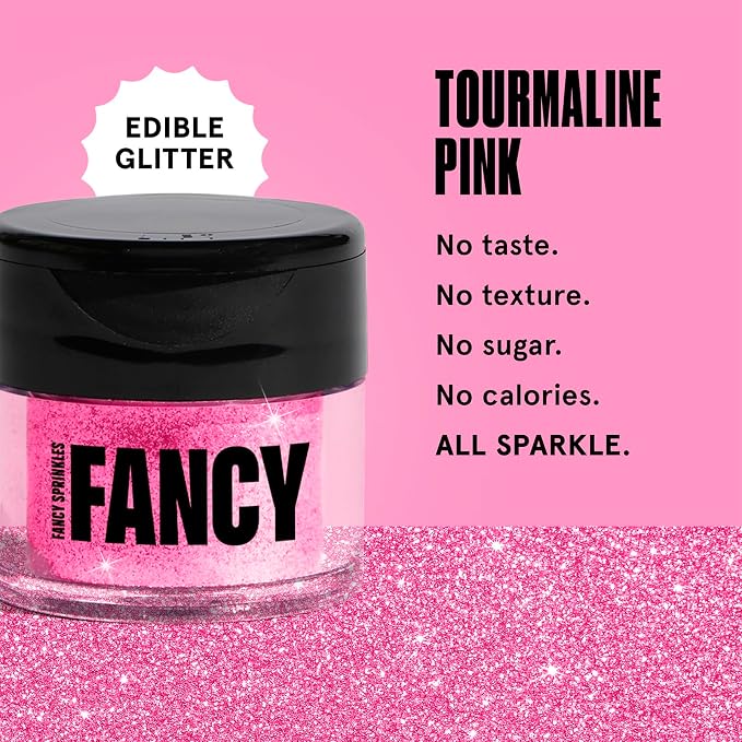 Fancy Sprinkles Tourmaline Pink Edible Glitter | Luster Dust for Drinks, Cocktails & Cake Decorating | Vegan, Gluten Free, Non-GMO | Made in USA | 4gm