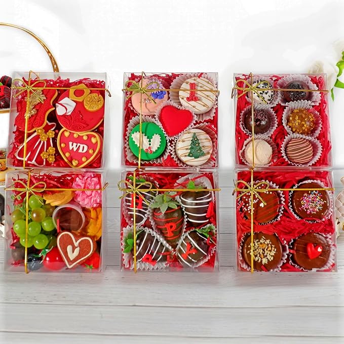 15 Pack Full Clear Chocolate Covered Strawberries Boxes 5x5x2 Inches Cookies Mini Bundt Cake Pie Cinnamon Roll Treat Chocolate Truffle Party Wedding Favor