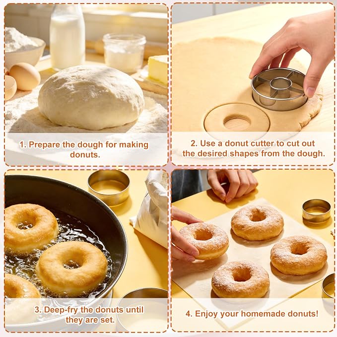 2pcs Professional Donut Cutter with Central Hole, 9.8cm/3.9in Stainless Steel Doughnut Mold Tool for Perfect Donuts Bagels Cookies Biscuits Baking & Pastry Making (Silver)