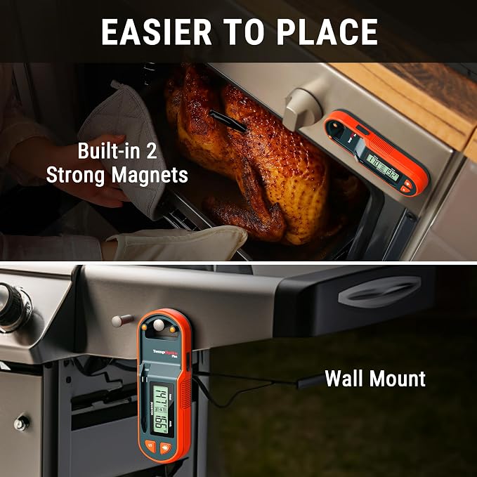 Thermopro TempSpike 600 ft Wireless Meat Thermometer Digital with Ultra-Thinner Probe, Bluetooth Meat Thermometer Wireless with LCD-Enhanced Booster for BBQ Grill Smoker Gift for Dad