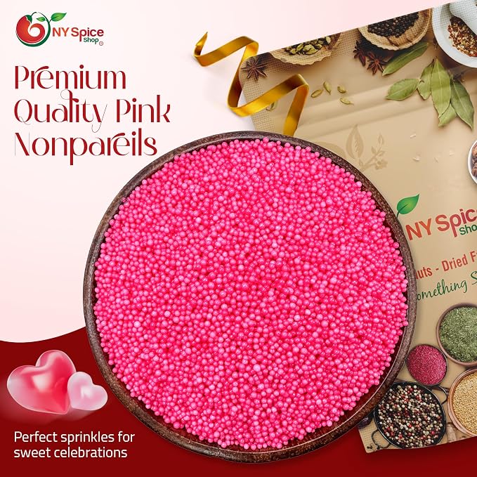 NY Spice Shop Pink Nonpareils - 1 Pound Colorful Candy Sprinkles - Pink Nonpareil Candies - Candy Sprinkles for Decorating Cupcakes, Cookies, Cakes, Chocolates and Desserts