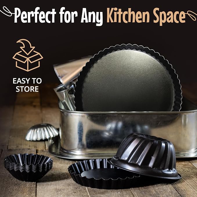 Elegant Tart and Quiche Pan, Round 9 Inch With False Bottom - Deep Fluted Non-Stick Pie Pan
