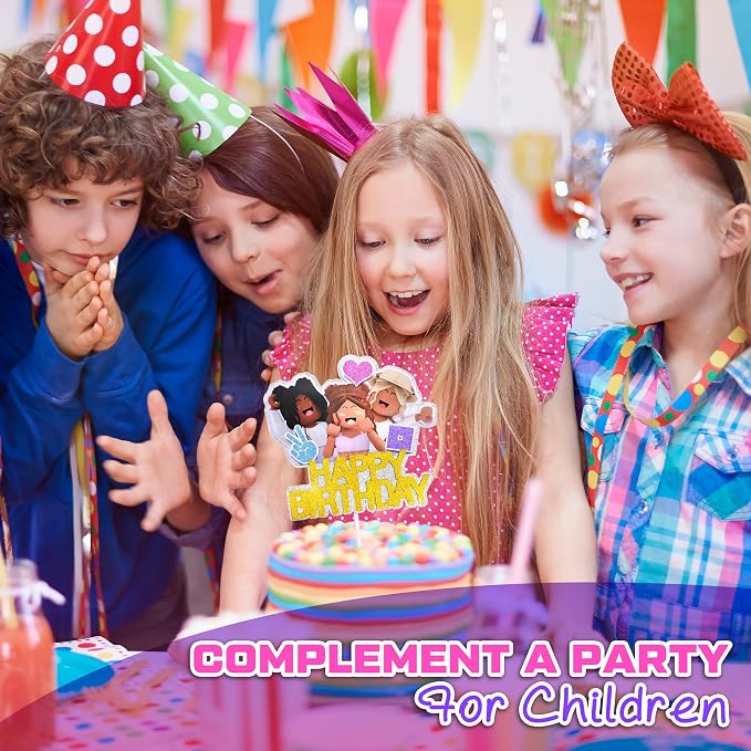 1 Pc Girl Gamer Cake Topper Happy Birthday - 8.27 x 6.3in Video Game Cake Topper Made from Cardboard with Bright Glitter - Pre-Assembled, Gamer Birthday Party Decorations for Dessert Table Setups