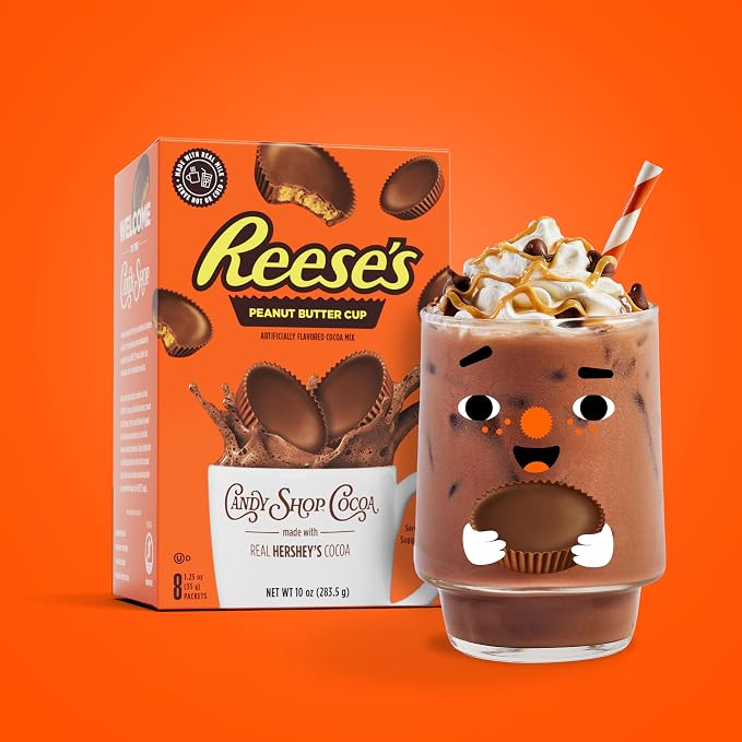 Candy Shop Cocoa REESE'S Peanut Butter Cup Cocoa Mix Hot Chocolate Make Hot or Iced Cocoa Made With Real Milk Gluten Free 1.25 oz packet (8 count)