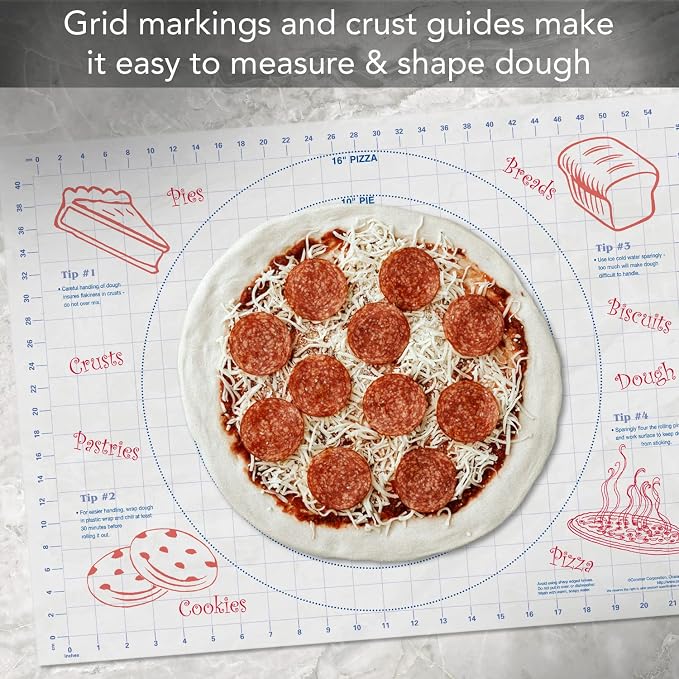 Cut N' Funnel Large Premium Pastry Mat with Pie Measurements | 24" by 18", Made in the USA, Non-slip, Flexible Plastic