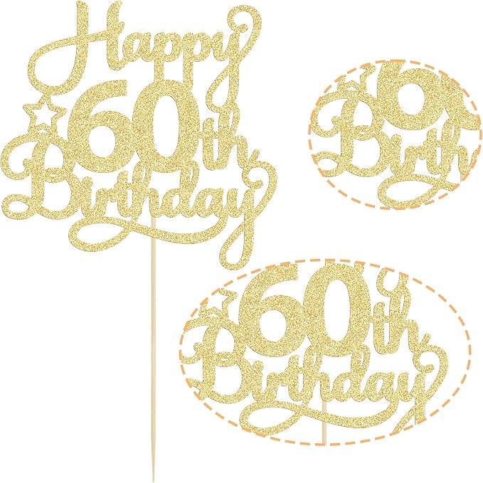 1 Pack Happy 60th Birthday Cake Topper Gold Glitter 60 & Fabulous Cheers to 60 Years Old 60th Birthday Cake Pick for Celebrating 60th Birthday Anniversary Party Cake Decorations Supplies