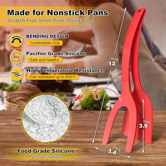 Silicone Spatula, BPA Free Kitchen Spatula, High Heat Resistant Rubber Spatulas, Ideal Kitchen Utensils for Non-Stick Pans, Sautéing, Frying, Baking, Turning and Flipping